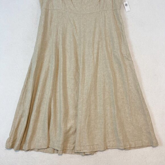 Old Navy‎ Linen Midi Dress Sz XXL Beige Flax Minimalist Capsule Smocked Pockets - Picture 3 of 8